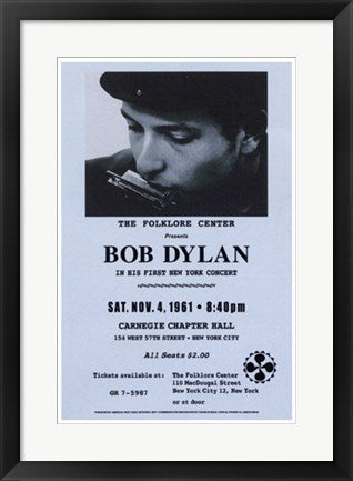 Framed Bob Dylan, Carnegie Hall, 1961 23 x 15