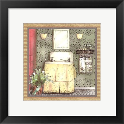 Framed Art Bathroom in Green I by Lenny Karcinell | 12 x 12