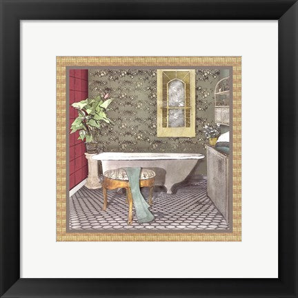 Framed Art Bathroom in Green II by Lenny Karcinell | 12 x 12