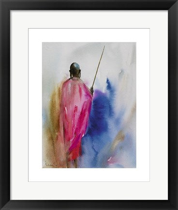 Framed Masai Herdsman by Frances Simpson | 19.7 x 15.7