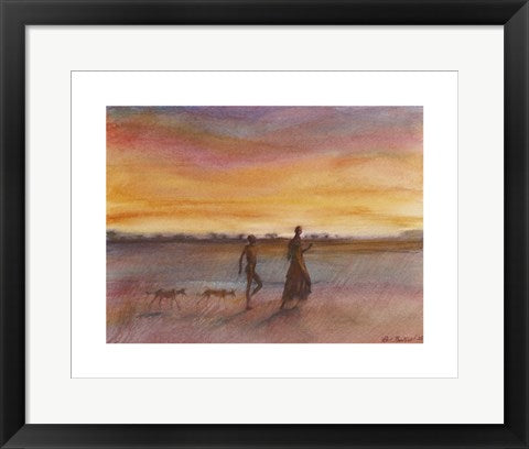Framed Boy, Girl And Two Dogs by Patrick Bradfield | 19.7 x 15.7