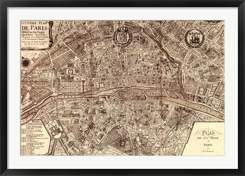 Framed Art Plan de la Ville de Paris, 1715 by Nicolas De Fer Wall Decor 18x24 Artwork