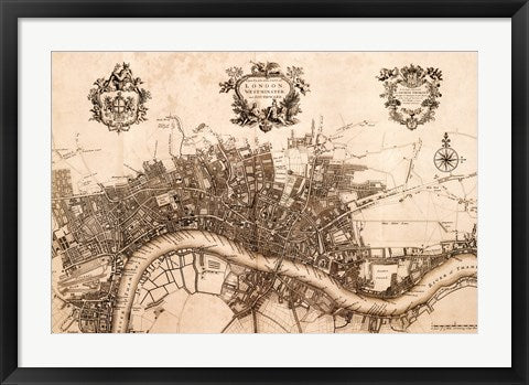 Framed Art Plan of the City of London, 1720 by John Stow Wall Decor 18x24 Artwork