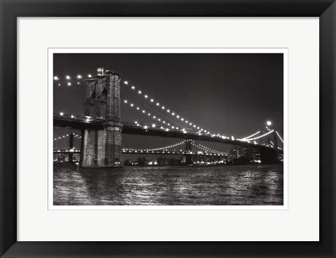 Framed Brooklyn Bridge and Manhattan Bridge, Night by Phil Maier