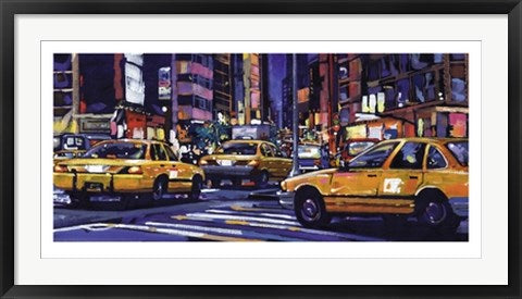 Framed Yellow Cabs, NYC by Roy Avis | 19 3/4 x 39 1/2