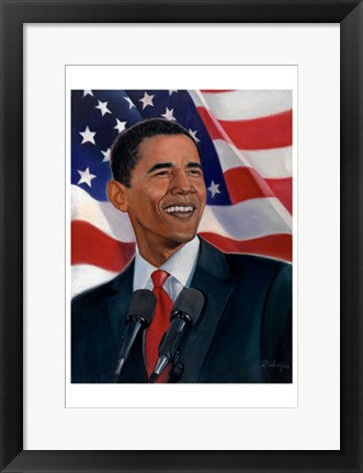 Framed Obama, American Flag by Sterling Brown | 19 x 13