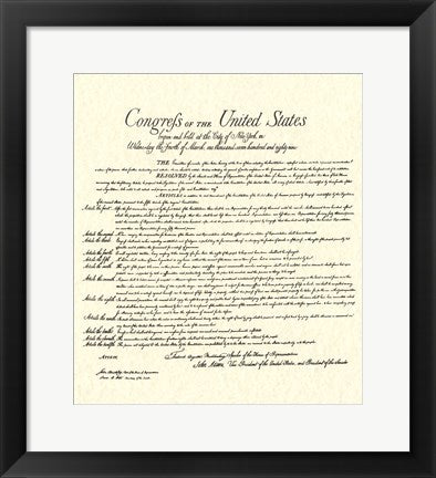 Framed Art Bill of Rights (Document) Wall Decor 18x24 Artwork