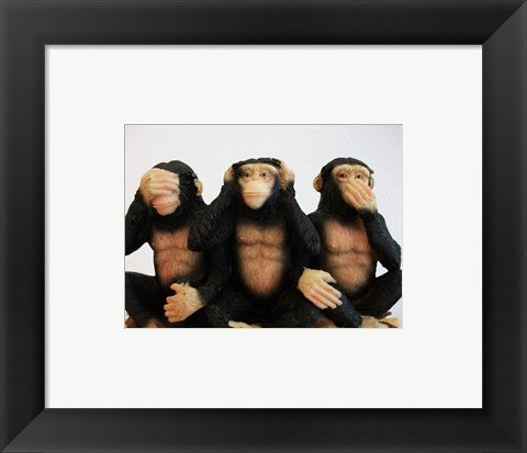 Framed Art Monkeys - See No Evil, Hear No Evil, Speak No Evil Wall Decor 18x24 Artwork