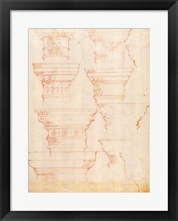 Framed Art W.18v Study of column capitals by Michelangelo Buonarroti Wall Decor 18x24 Artwork