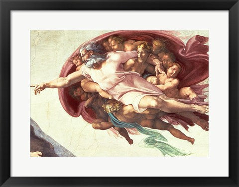 Framed Art Sistine Chapel Ceiling: The Creation of Adam, detail of God the Father, 1508-12 by Michelangelo Buonarroti Wall Decor 18x24 Artwork