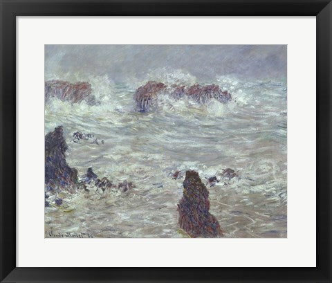 Framed Art Storm, off the Coast of Belle-Ile, 1886 by Claude Monet Wall Decor 18x24 Artwork
