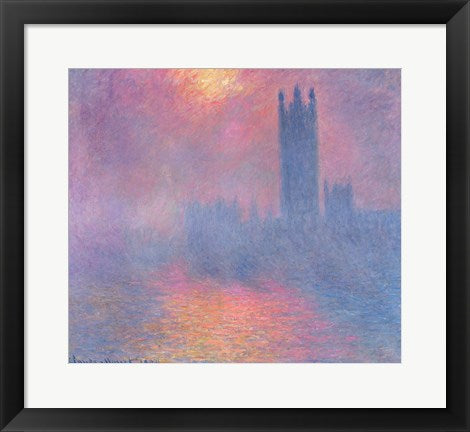 Framed Art The Houses of Parliament, London, with the sun breaking through the fog, 1904 by Claude Monet Wall Decor 18x24 Artwork