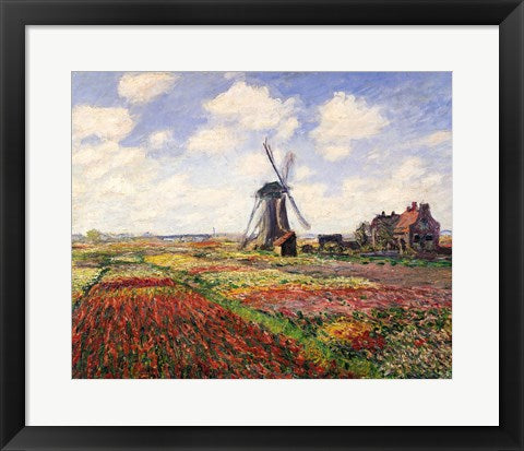 Framed Art Tulip Fields with the Rijnsburg Windmill, 1886 by Claude Monet Wall Decor 18x24 Artwork