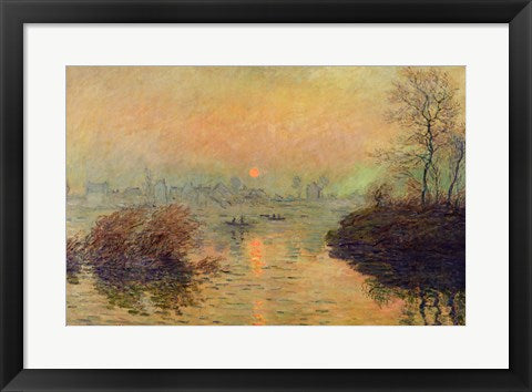 Framed Art Sun Setting over the Seine at Lavacourt. Winter Effect, 1880 by Claude Monet Wall Decor 18x24 Artwork