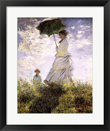 Framed Art Woman with a Parasol - Madame Monet and Her Son by Claude Monet Wall Decor 18x24 Artwork