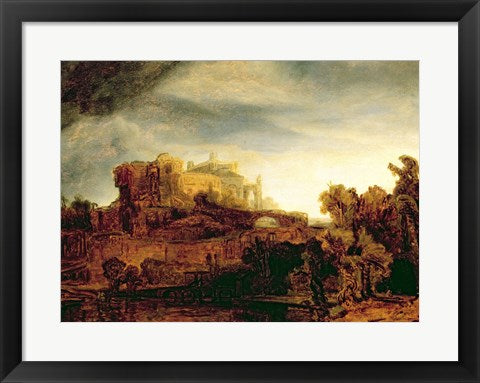 Framed Art Landscape with a Chateau by Rembrandt van Rijn Wall Decor 18x24 Artwork