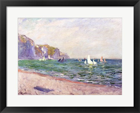 Framed Art Frame Art Boats below the Cliffs at Pourville, 1882 by Claude Monet Wall Decor 18x24 Artwork