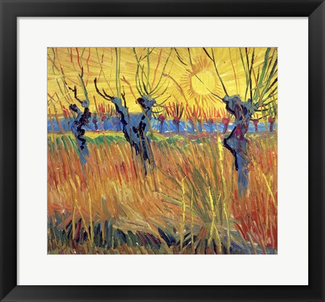 Framed Art Pollarded Willows and Setting Sun, 1888 by Vincent Van Gogh Wall Decor 18x24 Artwork