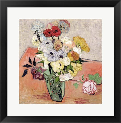 Framed Art Roses and Anemones, 1890 by Vincent Van Gogh Wall Decor 18x24 Artwork