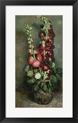 Framed Art Vase of Hollyhocks, 1886 by Vincent Van Gogh Wall Decor 18x24 Artwork