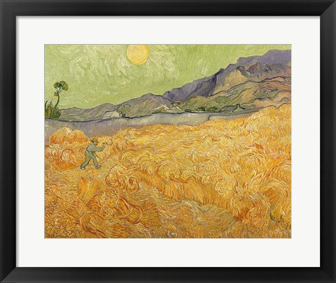 Framed Art Wheatfield with Reaper, 1889 by Vincent Van Gogh Wall Decor 18x24 Artwork