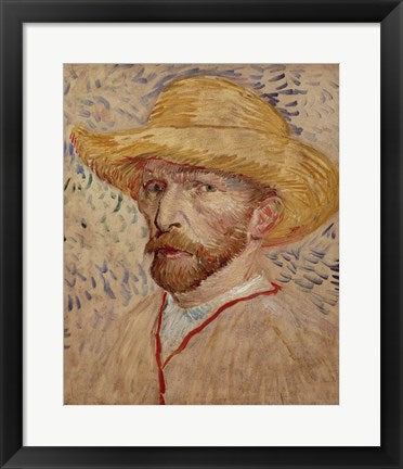 Framed Art Self Portrait with Straw Hat, 1887 by Vincent Van Gogh Wall Decor 18x24 Artwork