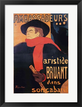 Framed Art Frame Art Ambassadeurs: Aristide Bruant, 1892 by Henri de Toulouse-Lautrec Wall Decor 18x24 Artwork