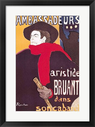 Framed Art Poster advertising Aristide Bruant by Henri de Toulouse-Lautrec Wall Decor 18x24 Artwork