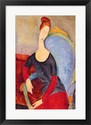 Framed Art Mme Hebuterne in a Blue Chair, 1918 by Amedeo Modigliani Wall Decor 18x24 Artwork