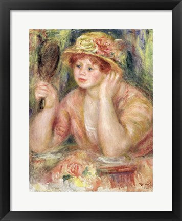 Framed Art Woman with a Mirror, c.1915 by Pierre-Auguste Renoir Wall Decor 18x24 Artwork