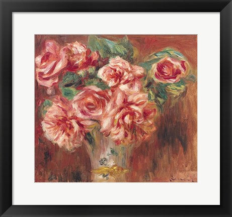 Framed Art Roses in a Vase, c.1890 by Pierre-Auguste Renoir Wall Decor 18x24 Artwork