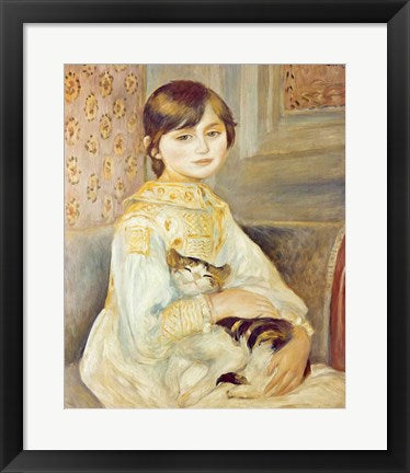 Framed Art Julie Manet with Cat, 1887 by Pierre-Auguste Renoir Wall Decor 18x24 Artwork