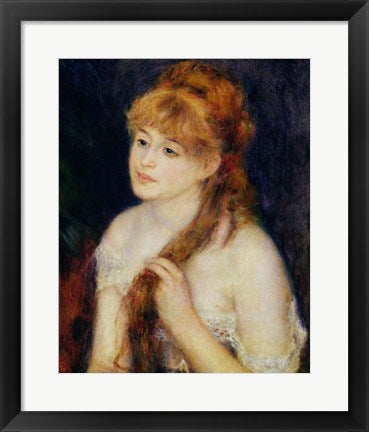 Framed Art Young Woman Braiding her Hair, 1876 by Pierre-Auguste Renoir Wall Decor 18x24 Artwork