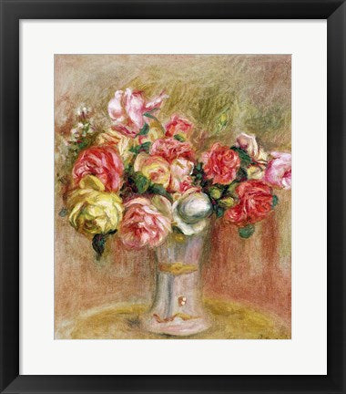 Framed Art Roses in a Sevres vase by Pierre-Auguste Renoir Wall Decor 18x24 Artwork
