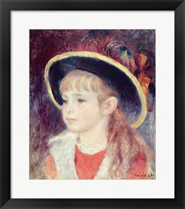 Framed Art Portrait of a Young Girl in a Blue Hat, 1881 by Pierre-Auguste Renoir Wall Decor 18x24 Artwork