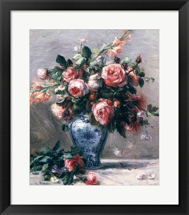 Framed Art Vase of Roses by Pierre-Auguste Renoir Wall Decor 18x24 Artwork