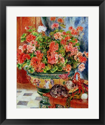 Framed Art Geraniums and Cats, 1881 by Pierre-Auguste Renoir Wall Decor 18x24 Artwork