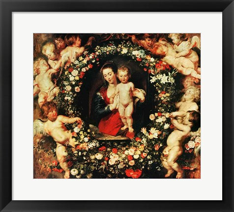 Framed Art Virgin with a Garland of Flowers, c.1618-20 by Peter Paul Rubens Wall Decor 18x24 Artwork