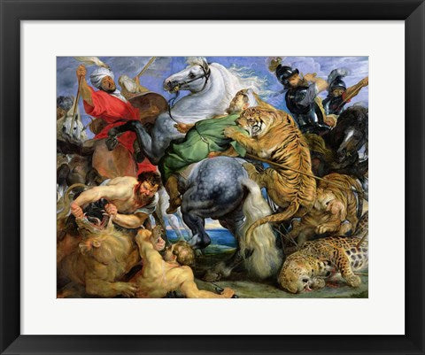 Framed Art The Tiger Hunt by Peter Paul Rubens Wall Decor 18x24 Artwork