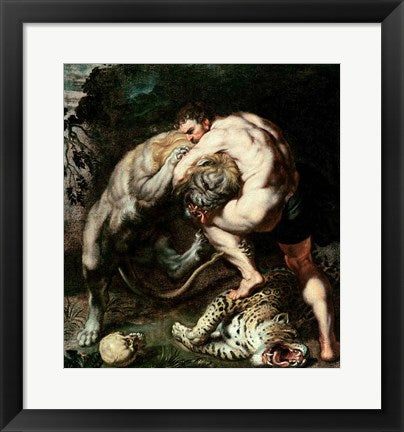 Framed Art Hercules Fighting the Nemean Lion by Peter Paul Rubens Wall Decor 18x24 Artwork