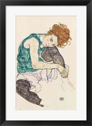 Framed Art Seated Woman with Bent Knee, 1917 by Egon Schiele Wall Decor 18x24 Artwork