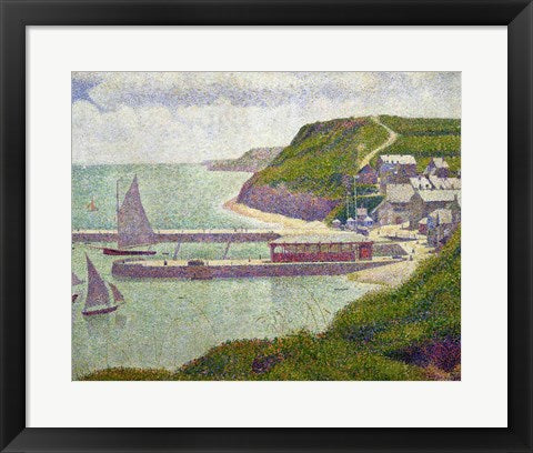 Framed Art Harbour at Port-en-Bessin at High Tide, 1888 by Georges Seurat Wall Decor 18x24 Artwork
