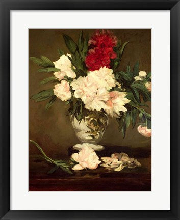 Framed Art Vase of Peonies on a Small Pedestal, 1864 by Edouard Manet Wall Decor 18x24 Artwork
