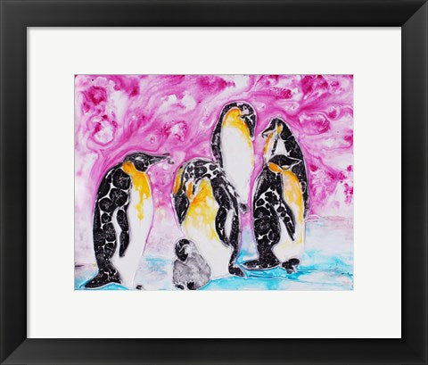 Framed Art Penguins Under Magenta Sky by Natalie Talocci Wall Decor 18x24 Artwork