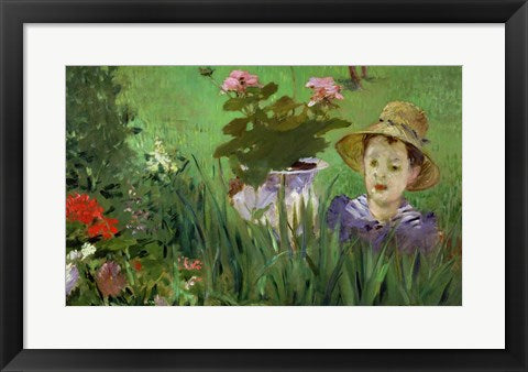Framed Art Child in the Flowers by Edouard Manet Wall Decor 18x24 Artwork