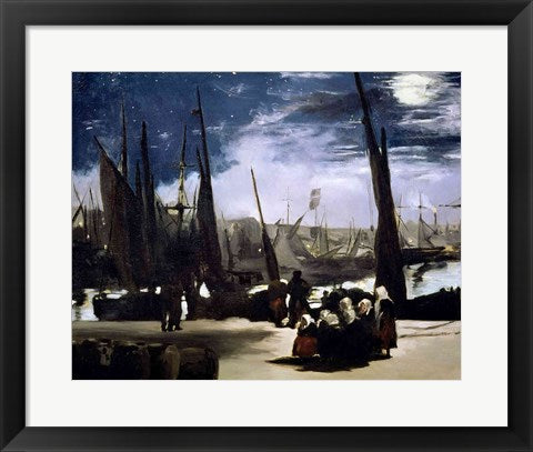 Framed Art Moonlight on Boulogne Harbour, 1868 by Edouard Manet Wall Decor 18x24 Artwork