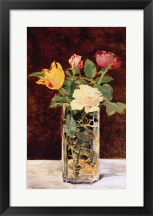 Framed Art Roses and Tulips in a Vase, 1883 by Edouard Manet Wall Decor 18x24 Artwork