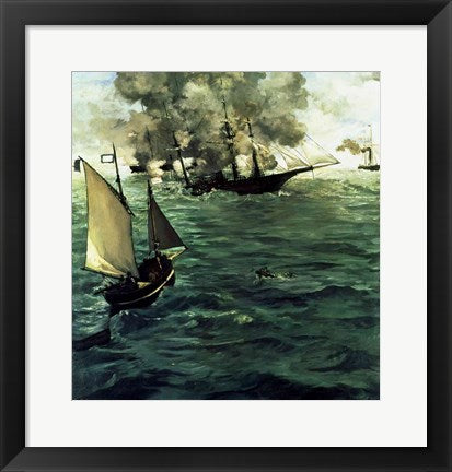 Framed Art Frame Art Battle of Kearsage and Alabama, 1864 by Edouard Manet Wall Decor 18x24 Artwork
