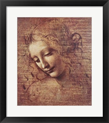 Framed Art Head of a Young Woman with Tousled Hair by Leonardo Da Vinci Wall Decor 18x24 Artwork
