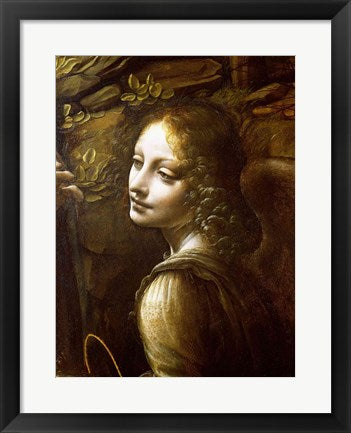 Framed Art Frame Art Detail of the Angel, from The Virgin of the Rocks by Leonardo Da Vinci Wall Decor 18x24 Artwork